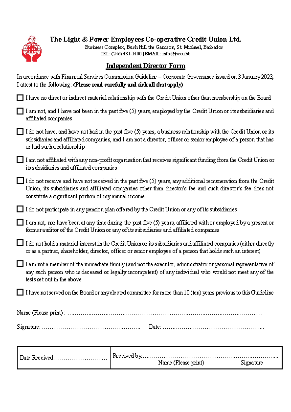 Board Independent Form Fillable
