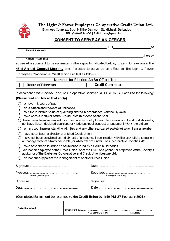 Consent to Serve as an Officer 2026